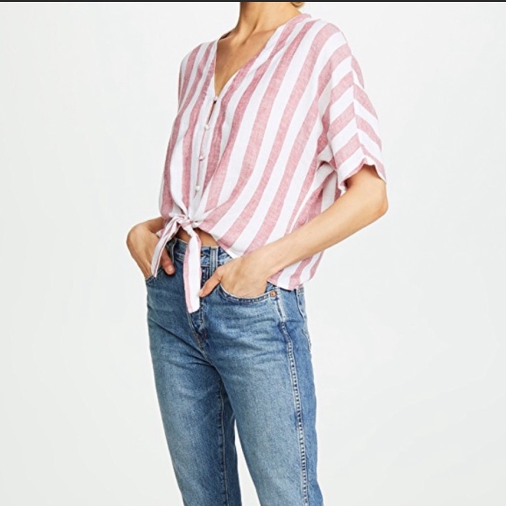 Rails Thea crop tie waist top. Flattering Rails style Seville red &white stripe.